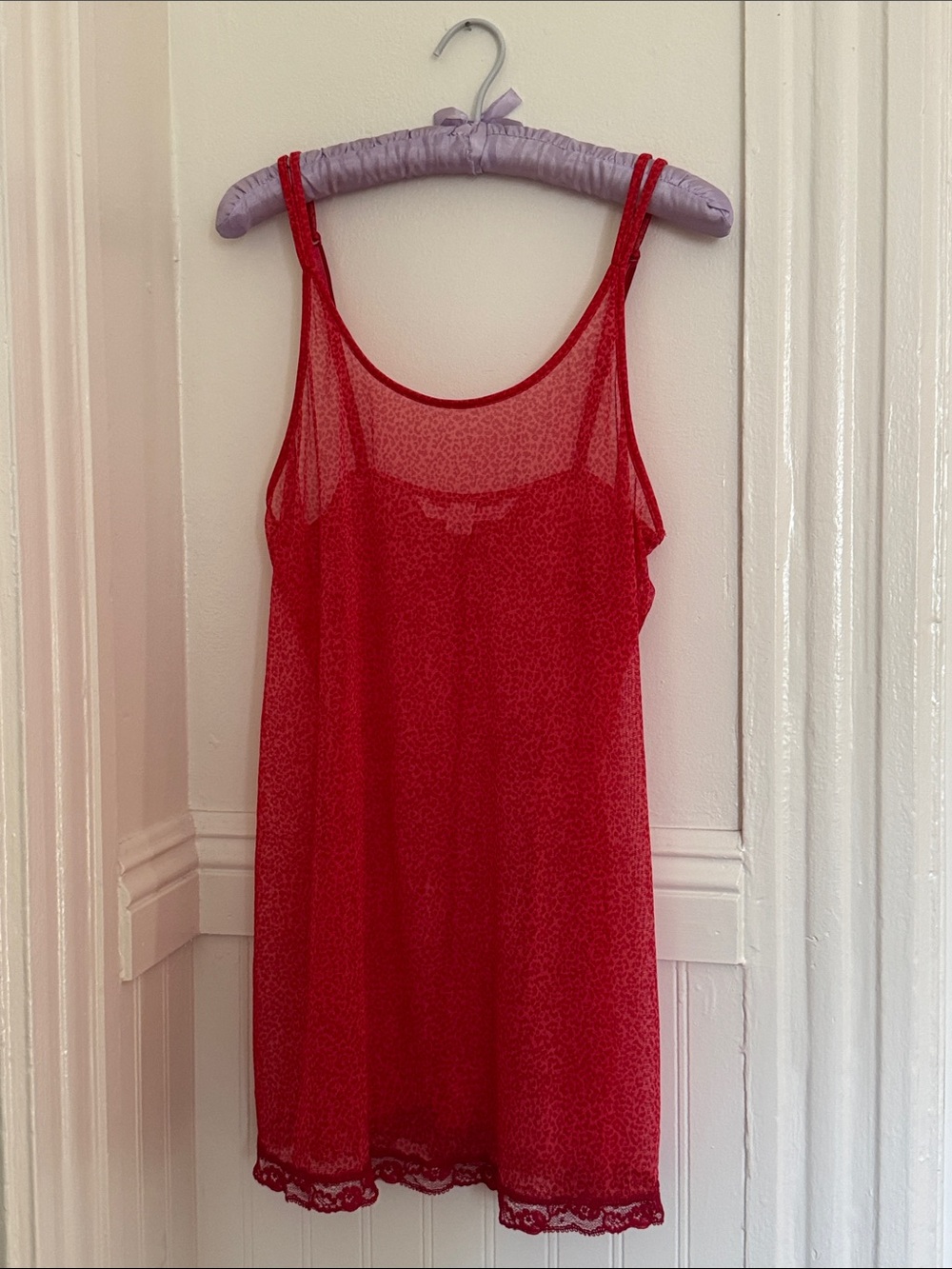 Vintage Victoria’s Secret Red Leopard Print Sheer Mesh Slip Dress M
